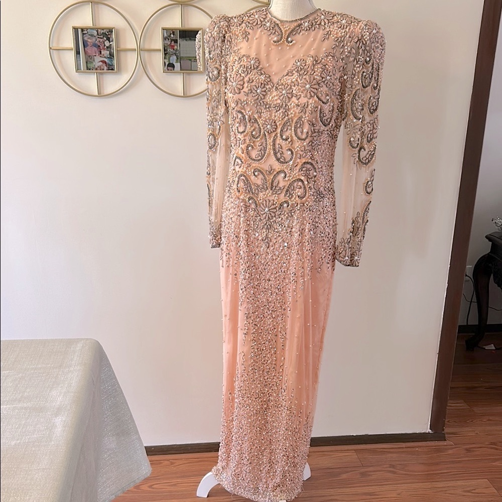Claire’s Collection Elegant Beaded Evening Gown, sequin embellished maxi dress